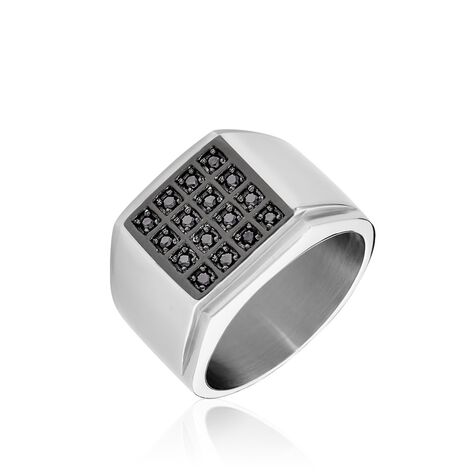 Bague Chevalière Acier Vieillit Teodor Oxydes De Zirconium - Bagues avec pierre Homme | Histoire d’Or
