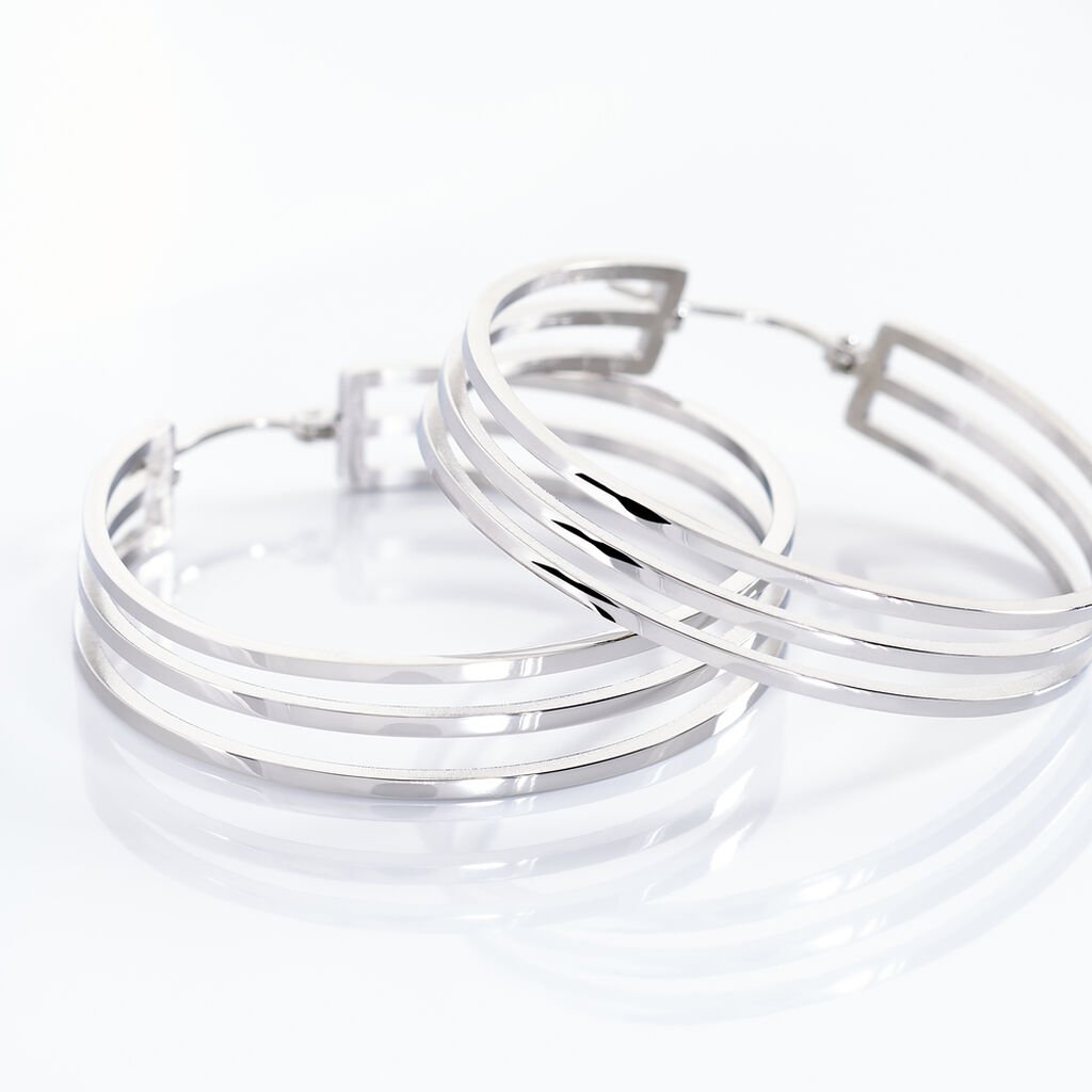 Cr&eacute;oles Adel Acier Blanc - Boucles d'oreilles cr&eacute;oles Femme | Histoire d&rsquo;Or