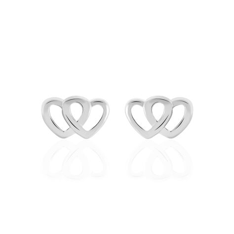 Boucles D'oreilles Puces Lehinaae Argent Blanc - Boucles d'Oreilles Coeur Femme | Histoire d’Or