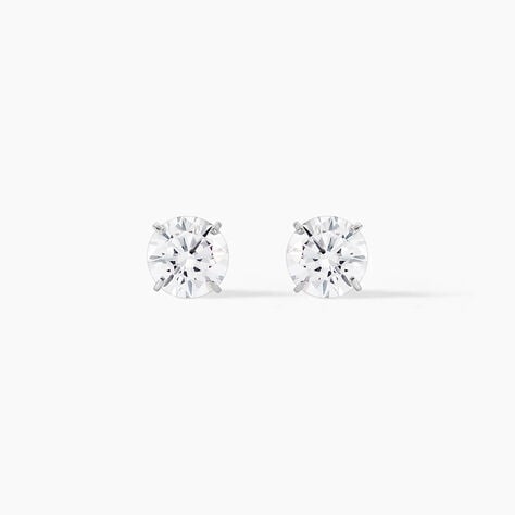 Boucles D'oreilles Puces Or Blanc Katherina Oxyde De Zirconium - Clous d'oreilles Femme | Histoire d&rsquo;Or