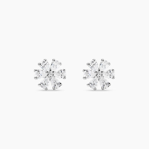 Boucles D'oreilles Puces Maelane Or Blanc Oxyde De Zirconium - Clous d'oreilles Femme | Histoire d&rsquo;Or