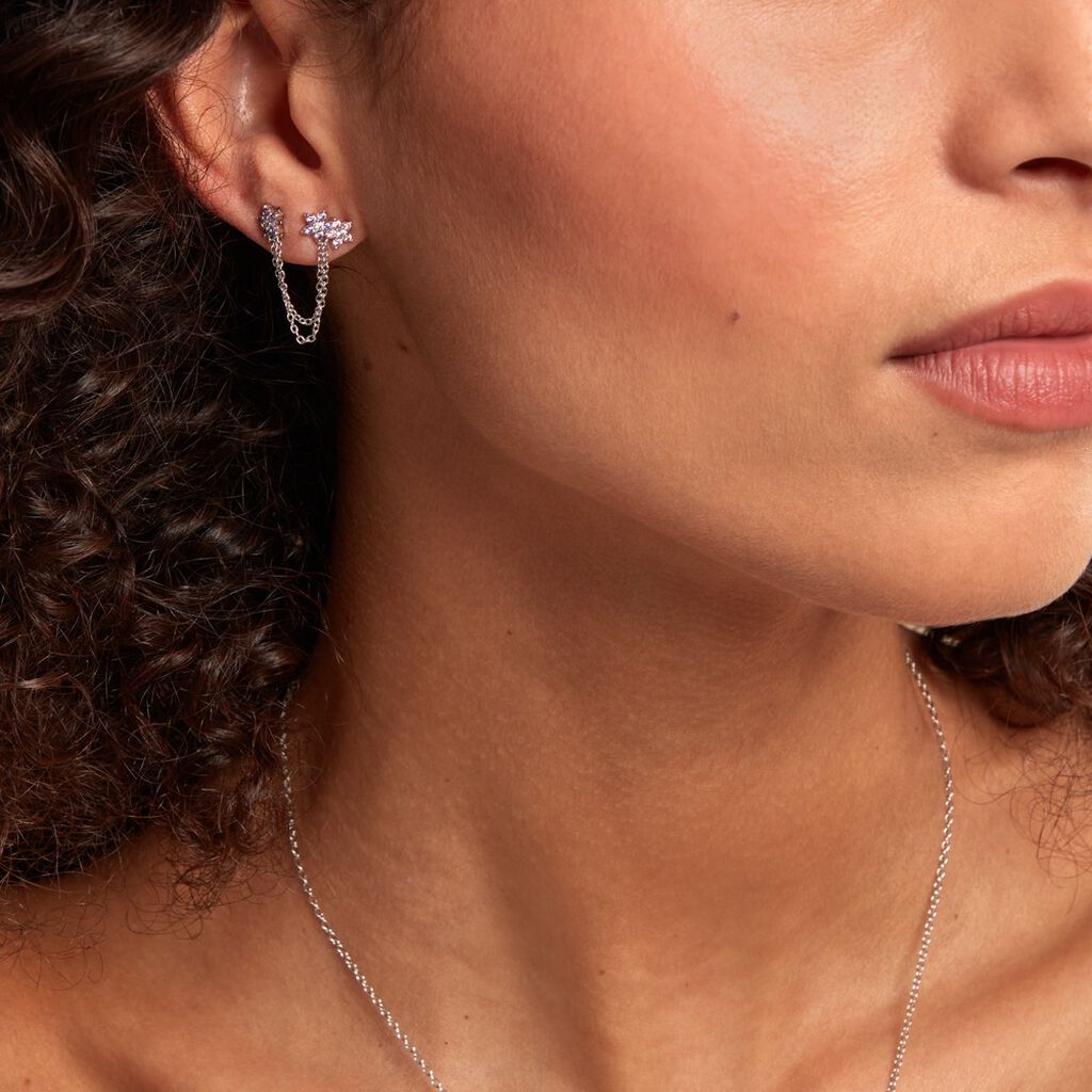 Bijou D'oreille Unitaire Purple Bloom Argent Blanc Oxyde De Zirconium - Boucles d'oreilles fantaisie Femme | Histoire d’Or