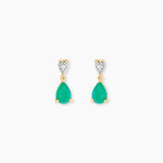 Boucles D'Oreilles Puces Porfirio Or Jaune Emeraude Diamant - Clous d'oreilles Femme | Histoire d&rsquo;Or