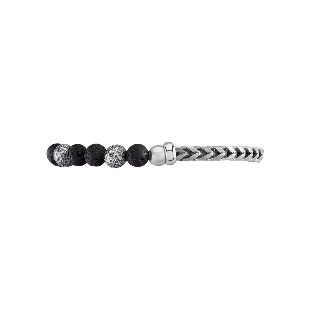 Bracelet Kiyo Acier Blanc Pierre De Lave - Bracelets Homme | Histoire d’Or