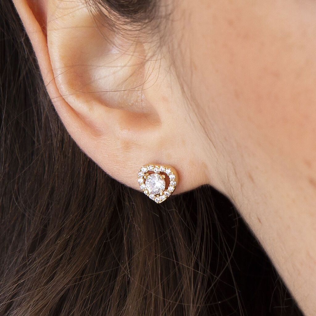 Boucles D'oreilles Puces Alais Plaqué Or Jaune Oxyde De Zirconium - Boucles d'oreilles fantaisie Femme | Histoire d’Or
