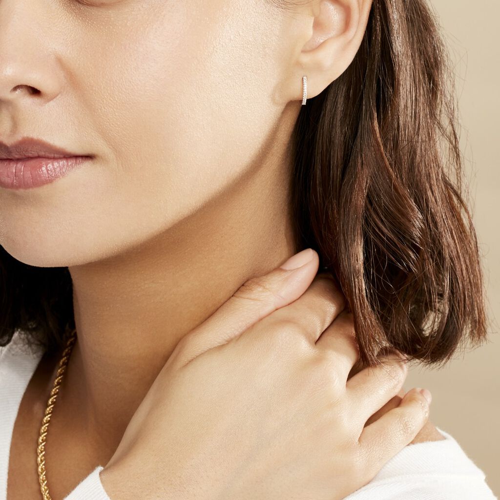 Créoles Aryanna Rondes Or Blanc Diamant - Boucles d'oreilles créoles Femme | Histoire d’Or