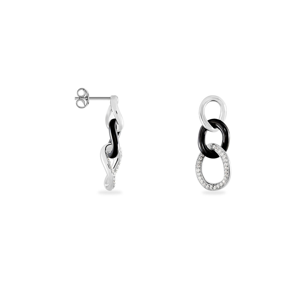 Boucles D'oreilles Pendantes Link Argent Blanc C&eacute;ramique Et Oxyde - Boucles d'oreilles pendantes Femme | Histoire d&rsquo;Or