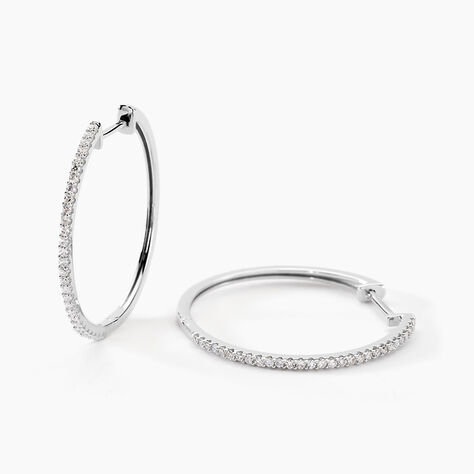 Créoles Aryanna Rondes Or Blanc Diamant - Boucles d'oreilles créoles Femme | Histoire d’Or