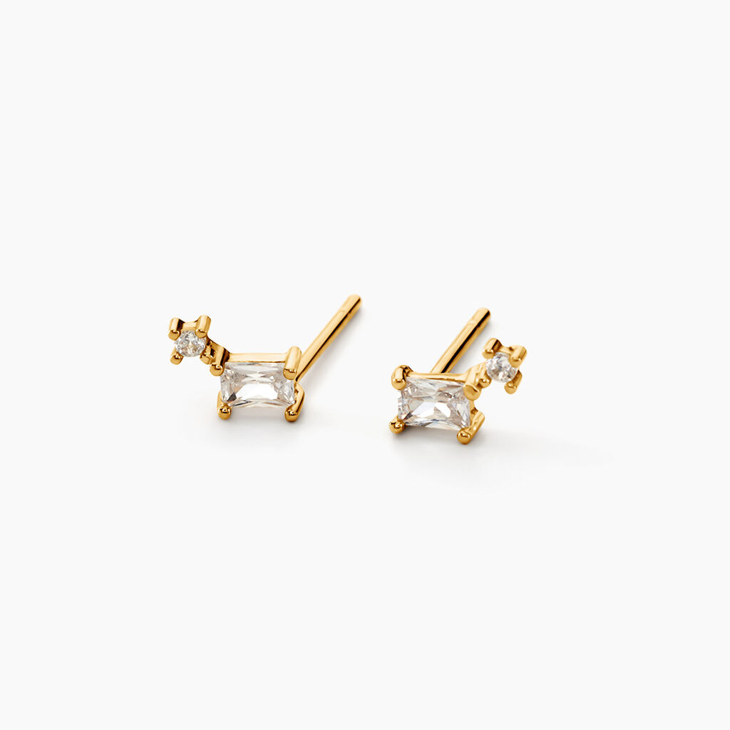 Boucles D'oreilles Puces Ashtad Or Jaune Oxyde De Zirconium - Clous d'oreilles Femme | Histoire d&rsquo;Or