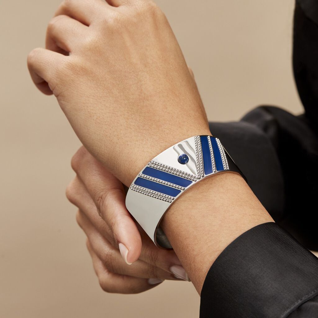 Bracelet Manchette Imagine Tamera Acier Blanc Lapis Lazuli - Bracelets manchettes Femme | Histoire d&rsquo;Or