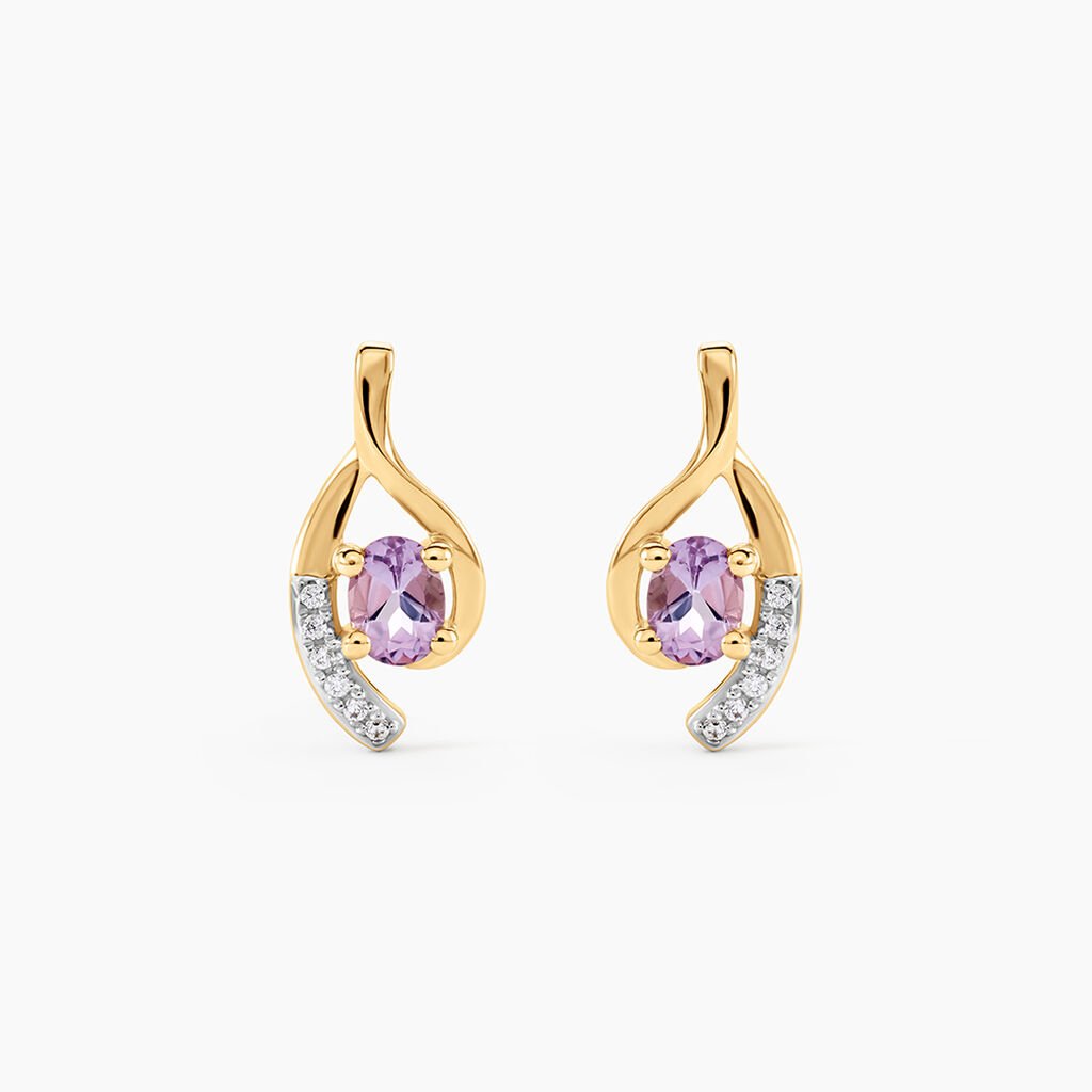 Boucles D'oreilles Sagesse Or Jaune Amethyste Oxyde - Clous d'oreilles Femme | Histoire d&rsquo;Or