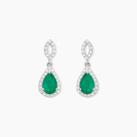 Boucles D'oreilles Puces Sissi Or Blanc Diamant Et Emeraude