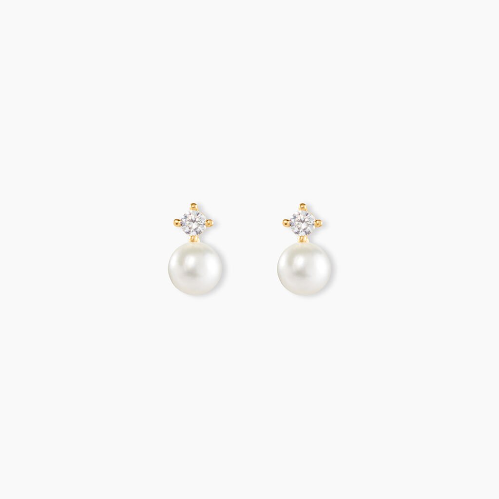 Boucles D'oreilles Puces Eolande Or Jaune Perle De Culture - Clous d'oreilles Femme | Histoire d&rsquo;Or