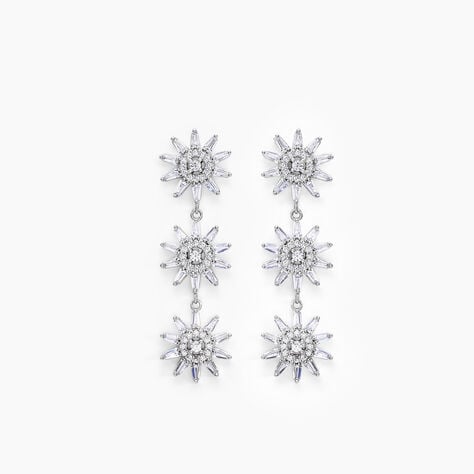 Boucles D'oreilles Pendantes Daisy Argent Blanc Oxyde De Zirconium - Boucles d'oreilles pendantes  | Histoire d’Or