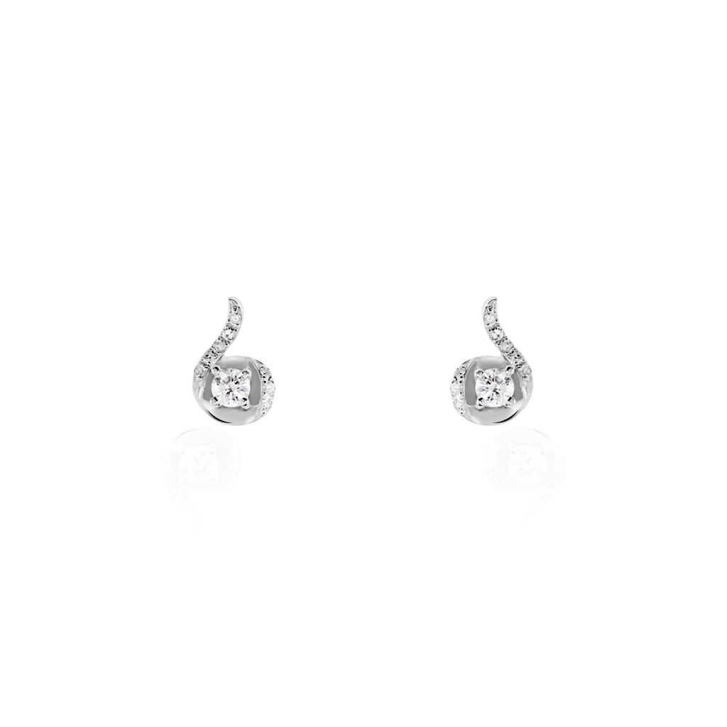 Boucles D'oreilles Puces Vrille Accompagnee Or Blanc Diamant - Clous d'oreilles Femme | Histoire d’Or