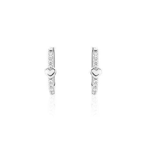 Creoles Argent Blanc Deep In Love Oxyde De Zirconium - Boucles d'Oreilles Coeur Femme | Histoire d’Or