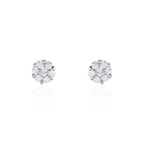 Boucles D'oreilles Puces Eleanor Fleur Or Blanc Oxyde De Zirconium - Clous d'oreilles Femme | Histoire d’Or