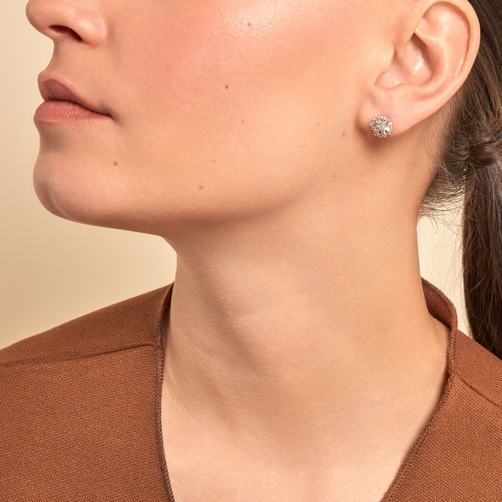 Boucles D'oreilles Puces Ysatis Argent Blanc Oxyde De Zirconium - Nouveautés Femme | Histoire d’Or