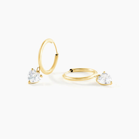Creoles Or Jaune Lowan Oxydes De Zirconium - Boucles d'Oreilles Coeur Femme | Histoire d’Or