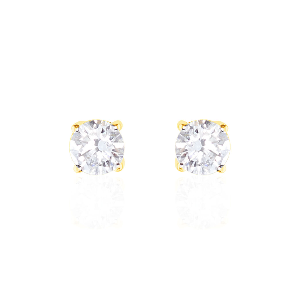 Boucles D'oreilles Puces 4 Griffes Or Jaune Diamant Synthetique - Clous d'oreilles Femme | Histoire d&rsquo;Or