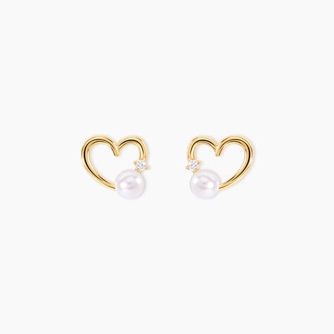 Boucles D'oreilles Puces Or Jaune Fergus Perle De Culture Oxyde - Clous d'oreilles Femme | Histoire d’Or
