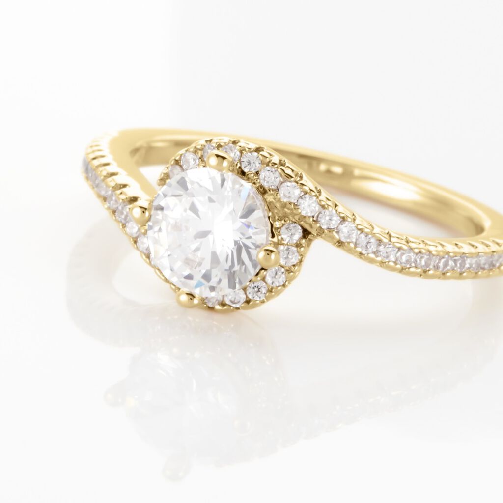 Bague Joisse Plaqu&eacute; Or Oxyde De Zirconium - Bagues solitaires Femme | Histoire d&rsquo;Or