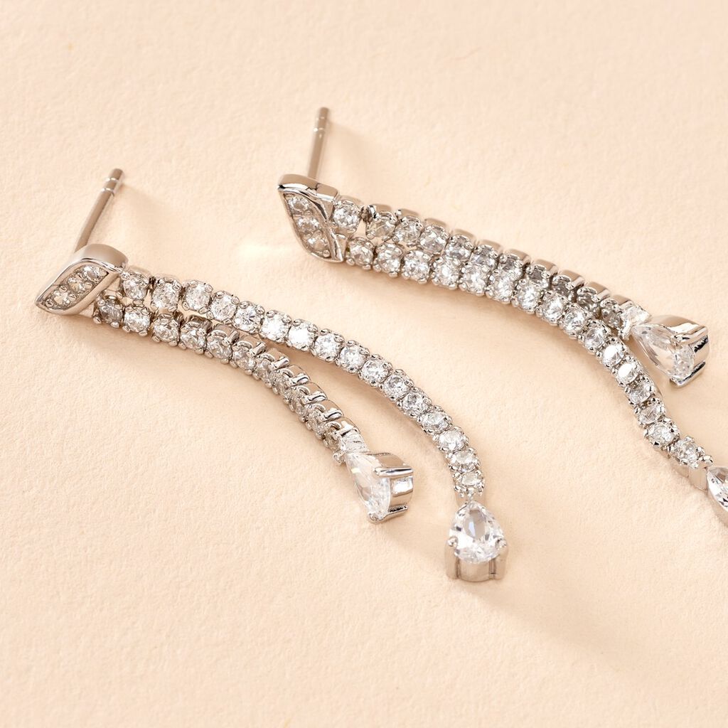 Boucles D'oreilles Pendantes Isalis Argent Blanc Oxyde De Zirconium - Boucles d'oreilles fantaisie Femme | Histoire d’Or