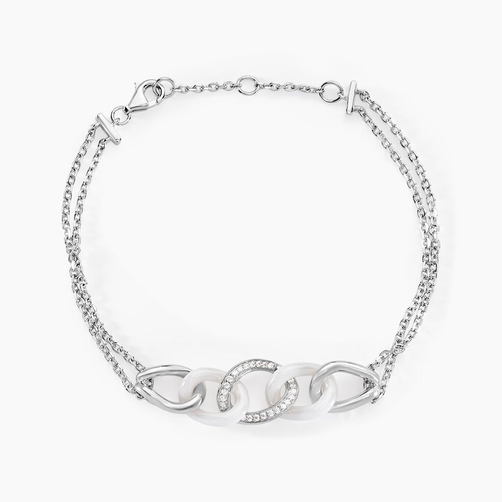 Bracelet Link Argent Blanc Céramique Et Oxyde De Zirconium - Bracelets Femme | Histoire d’Or