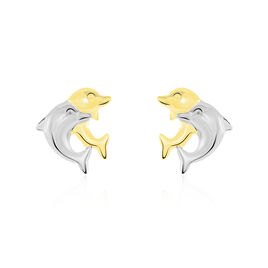 Boucles D'oreilles Puces Fulvie Double Dauphins Or Bicolore - Clous d'oreilles Femme | Histoire d’Or