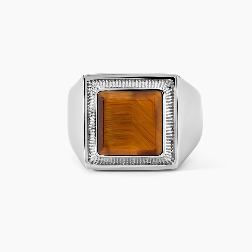 Chevali&egrave;re Exode Acier Blanc Oeil De Tigre - Bagues solitaires Homme | Histoire d&rsquo;Or