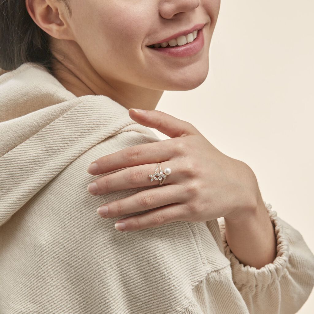 Bague Norah Or Jaune Perle De Culture Et Oxyde De Zirconium - Bagues avec pierre Femme | Histoire d’Or