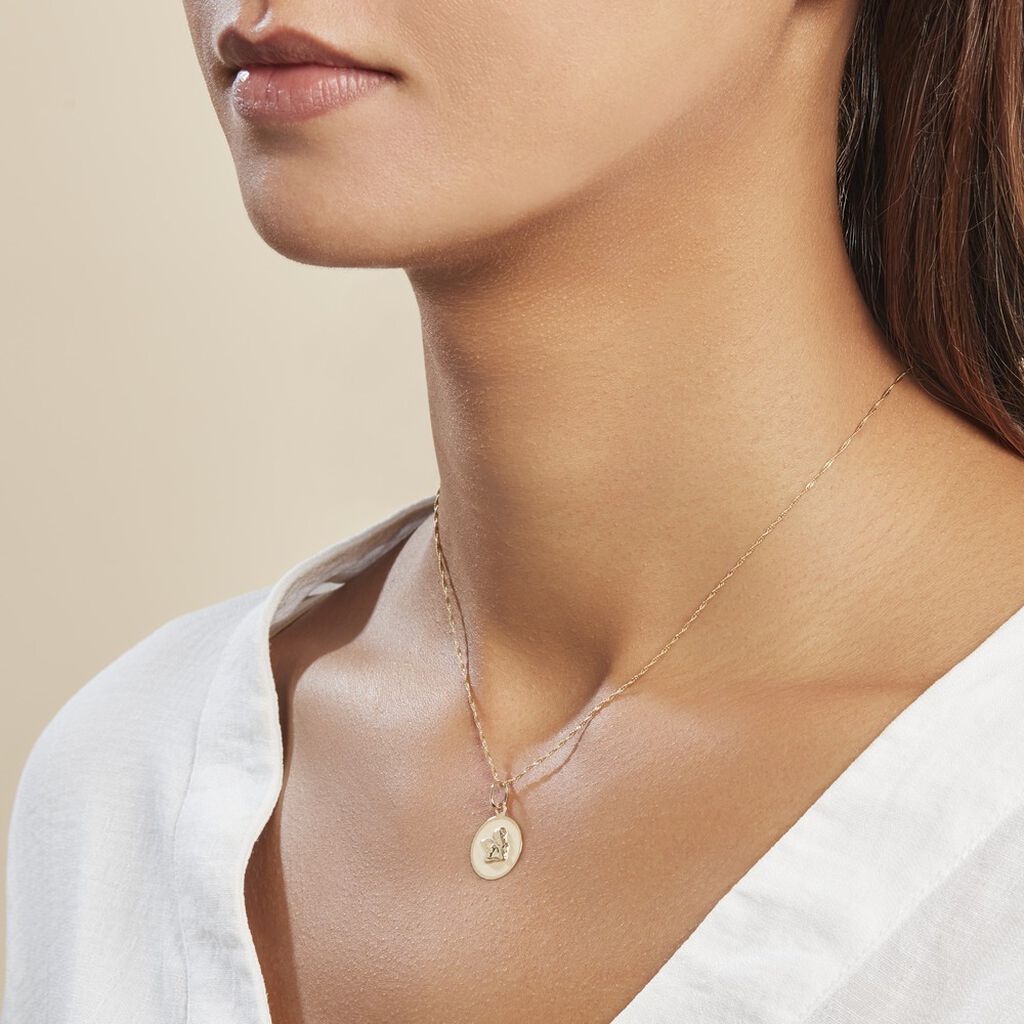 Pendentif Ange Rond Satine Or Jaune - Pendentifs Baptême Famille | Histoire d’Or