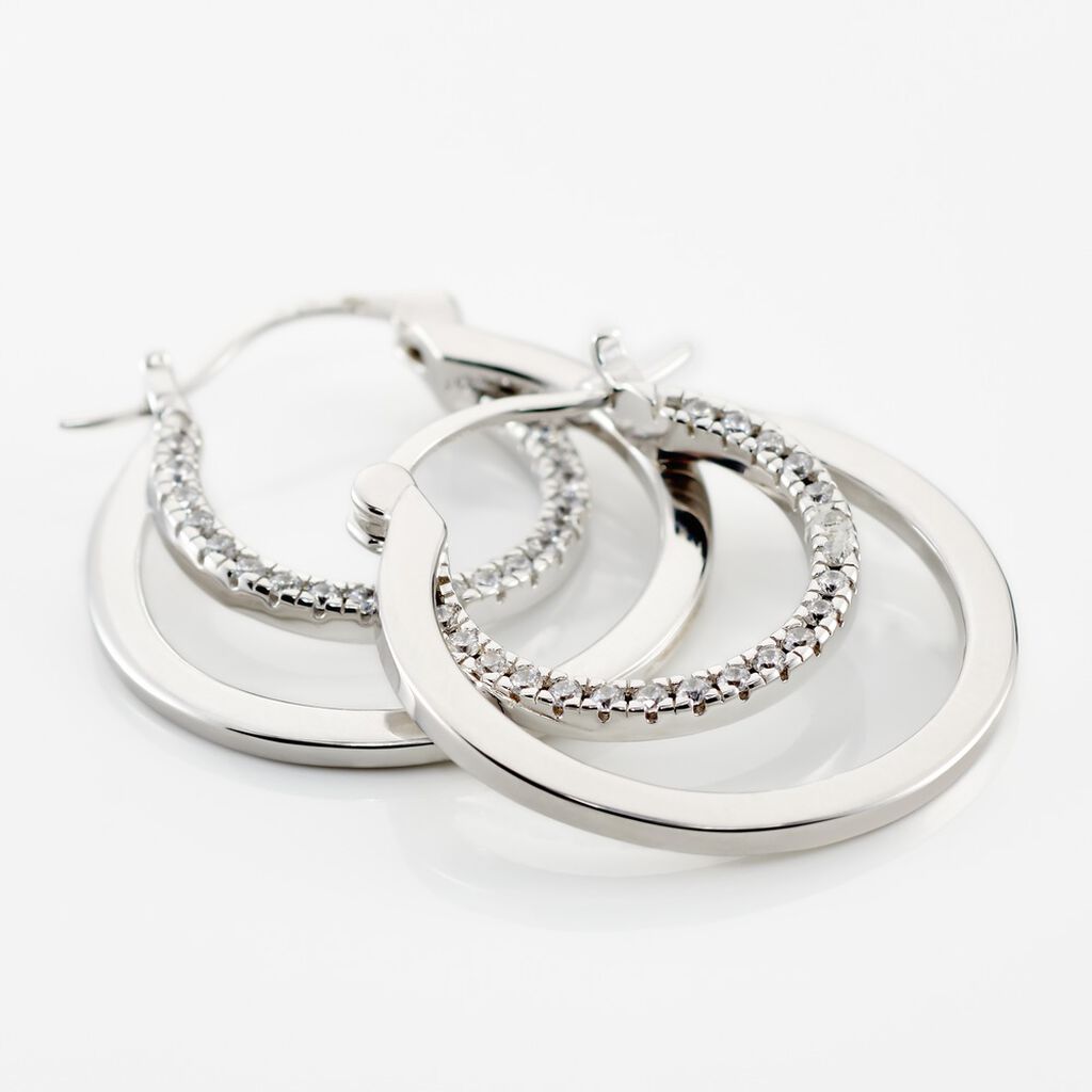 Cr&eacute;oles Argent Blanc Linnette Oxydes De Zirconium - Boucles d'oreilles cr&eacute;oles Femme | Histoire d&rsquo;Or