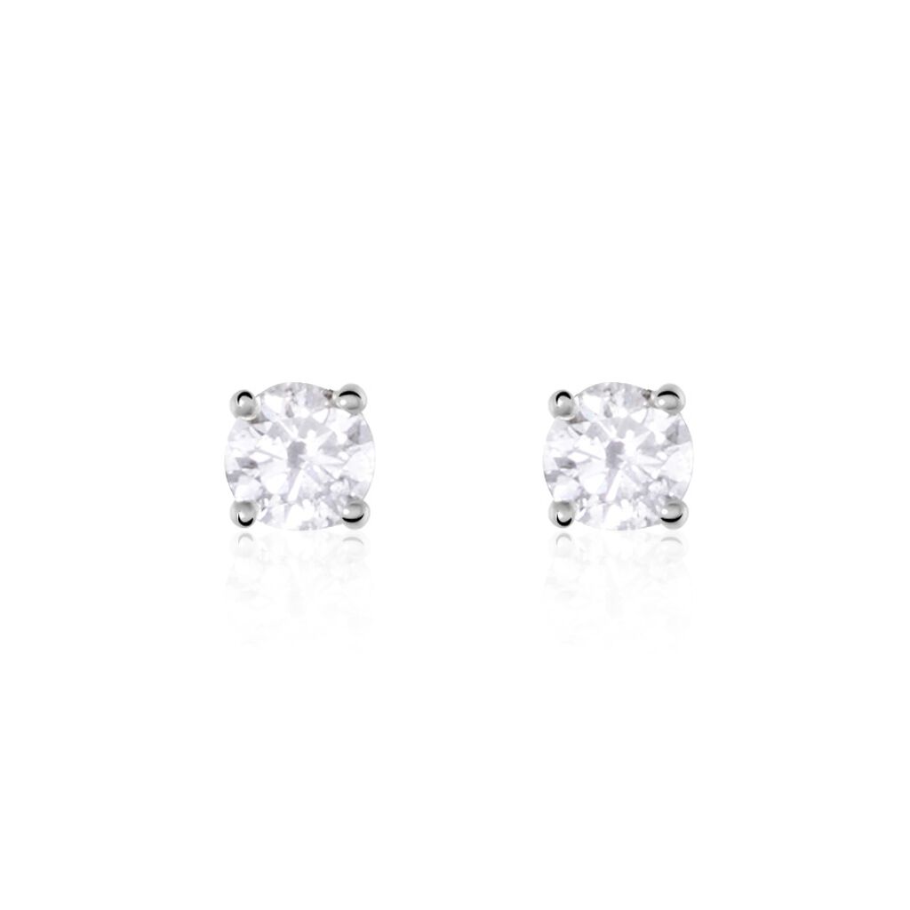 Boucles D'oreilles Puces Or Blanc Victoria Diamants - Clous d'oreilles Femme | Histoire d&rsquo;Or