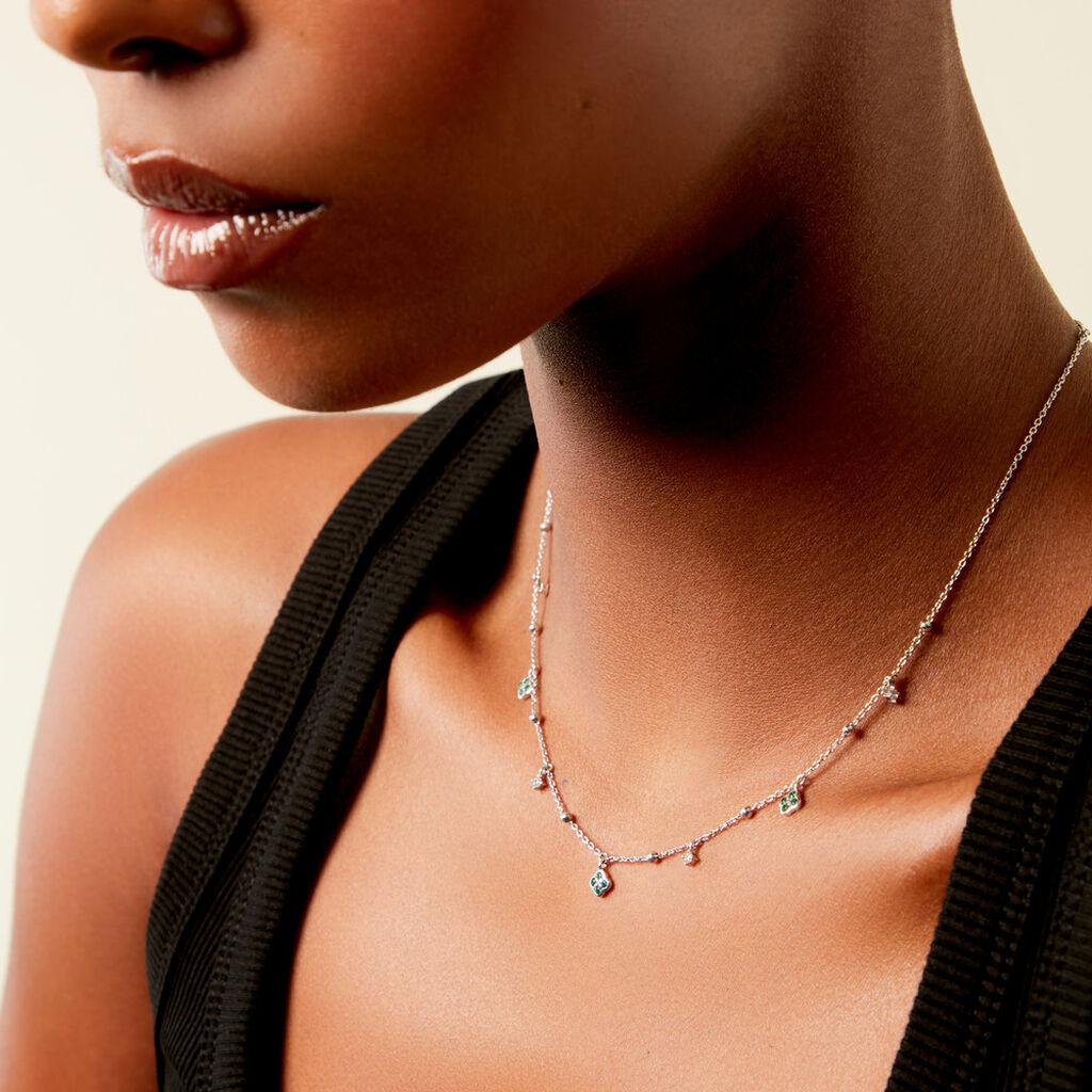 Collier Clova Argent Blanc Oxyde De Zirconium Pierre De Synthese - Colliers fantaisie Femme | Histoire d’Or