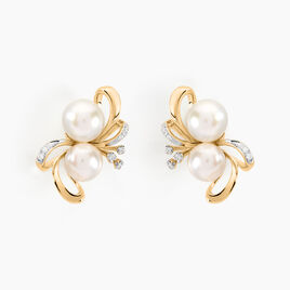 Boucles D'oreilles Puces Wandula Or Jaune Perle De Culture Et Diamant - Clous d'oreilles Femme | Histoire d’Or