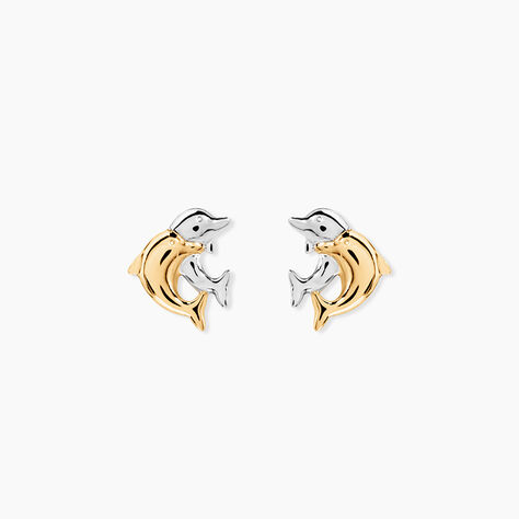 Boucles D'oreilles Puces Fulvie Double Dauphins Or Bicolore - Clous d'oreilles Femme | Histoire d’Or