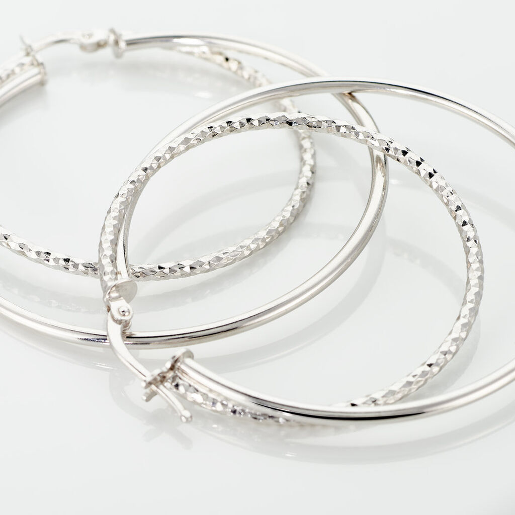 Créoles Argent Blanc Marjorie - Boucles d'oreilles créoles Femme | Histoire d’Or