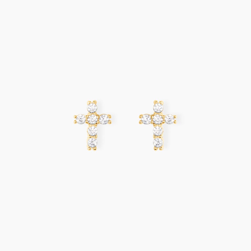 Boucles D'oreilles Puces Luna Or Jaune Oxyde De Zirconium - Clous d'oreilles Femme | Histoire d&rsquo;Or