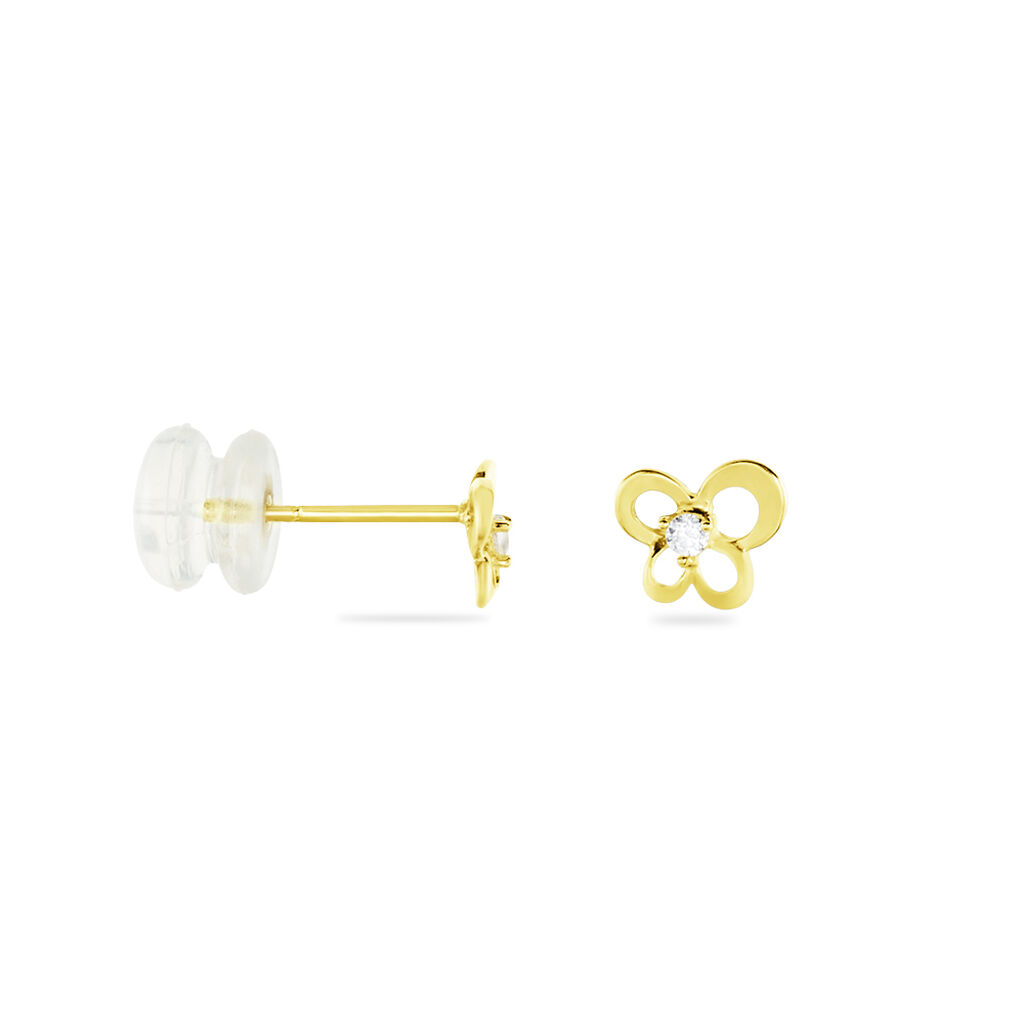 Boucles D'oreilles Puces Eleanor Fleur Or Jaune Oxyde De Zirconium - Clous d'oreilles Famille | Histoire d’Or