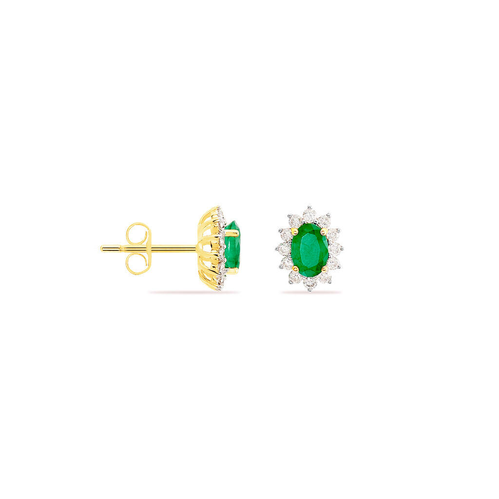 Boucles D'oreilles Puces Vladimir Or Jaune Diamant Et Emeraude - Clous d'oreilles Femme | Histoire d’Or