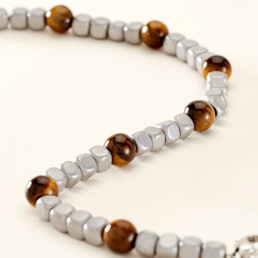 Bracelet Ole Acier Blanc Oeil De Tigre Hématite - Bracelets Homme | Histoire d’Or