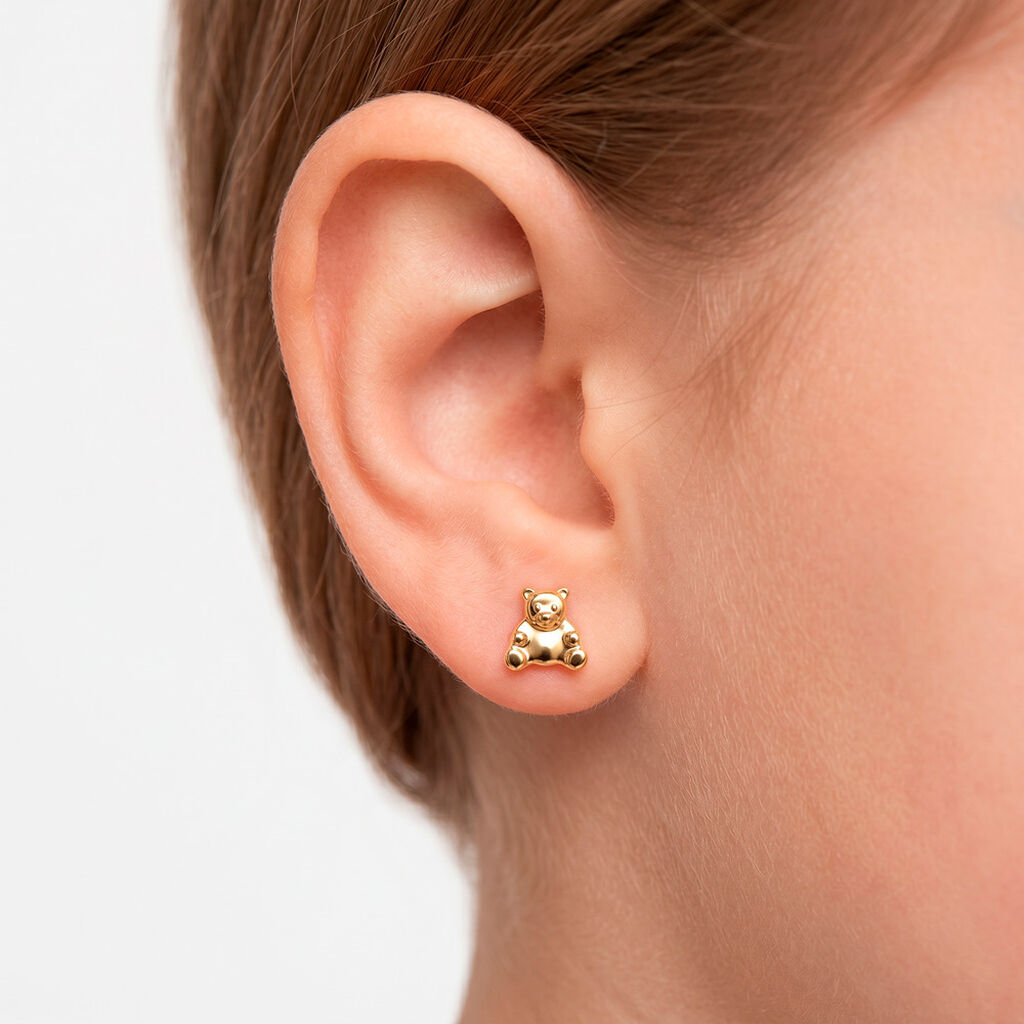 Boucles D'oreilles Puces Ours Or Or Jaune - Clous d'oreilles Enfant | Histoire d&rsquo;Or