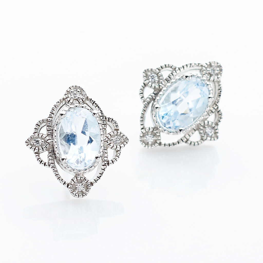 Boucles D'oreilles Puces Amance Or Blanc Topaze Et Oxyde De Zirconium - Clous d'oreilles Femme | Histoire d&rsquo;Or