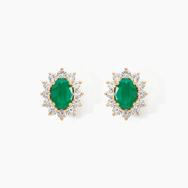 Boucles D'oreilles Puces Vladimir Or Jaune Diamant Et Emeraude - Clous d'oreilles Femme | Histoire d’Or