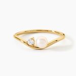 Bague Kalina Argent Dor&eacute; A L'Or 750/1000 Perle De Culture Oxyde De Zirconium - Bagues avec pierre Femme | Histoire d&rsquo;Or