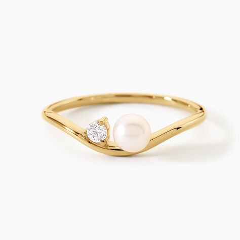 Bague Kalina Argent Dor&eacute; A L'Or 750/1000 Perle De Culture Oxyde De Zirconium - Bagues avec pierre Femme | Histoire d&rsquo;Or