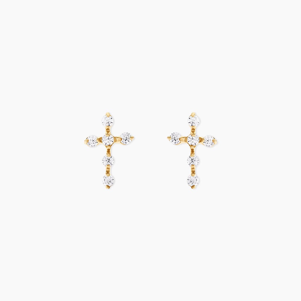 Boucles D'Oreilles Puces Jesusa Argent Dor&eacute; A L'Or 750/1000 Oxyde De Zirconium - Boucles d'oreilles fantaisie Femme | Histoire d&rsquo;Or