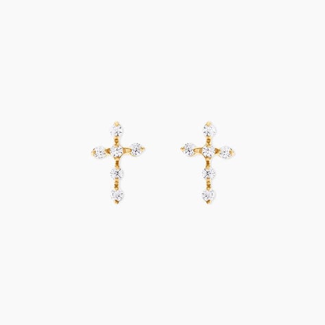 Boucles D'Oreilles Puces Jesusa Argent Dor&eacute; A L'Or 750/1000 Oxyde De Zirconium - Boucles d'oreilles fantaisie Femme | Histoire d&rsquo;Or