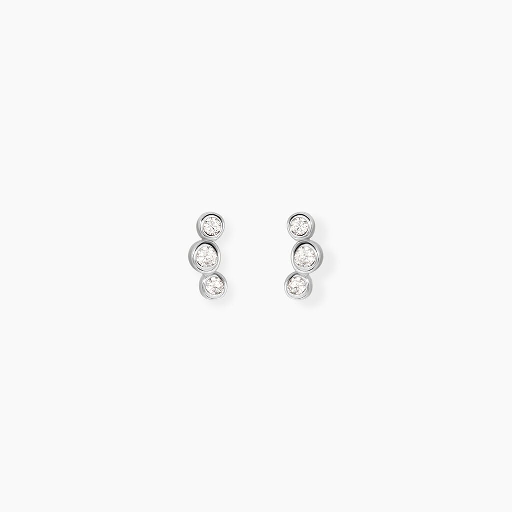 Boucles D'Oreilles Puces Flor Argent Blanc Oxyde De Zirconium - Boucles d'oreilles fantaisie Femme | Histoire d&rsquo;Or